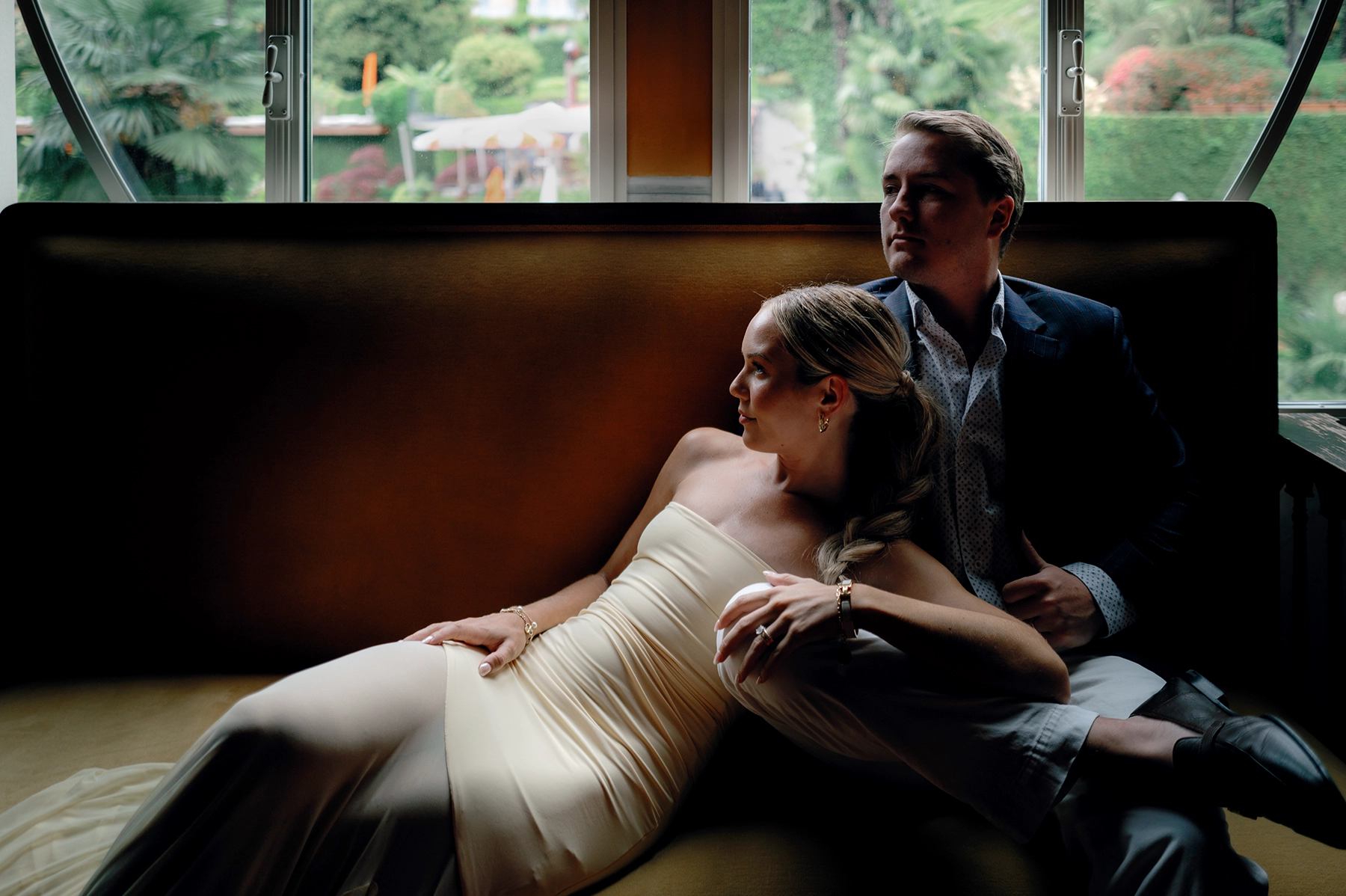 cinematic engarement session in the interior of Grand Hotel Tremezzo on Lake Como